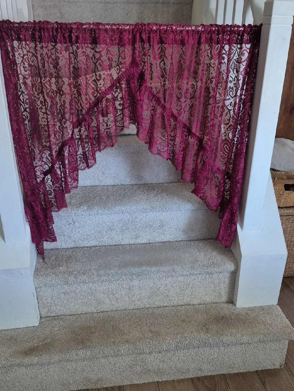 Burgundy Wine Lacy Ruffled Swag Curtains 72